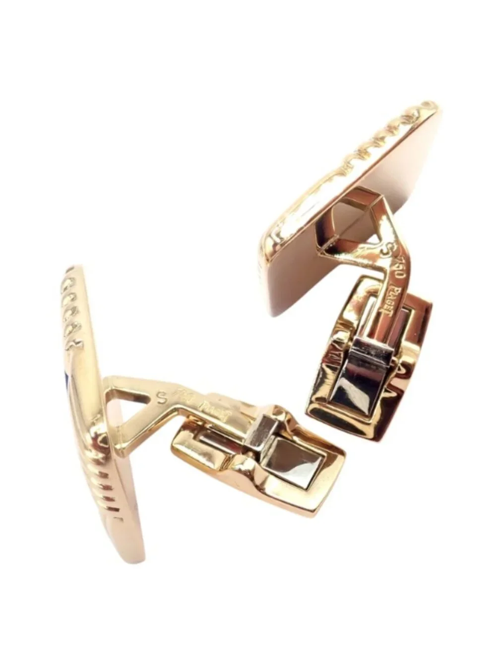 Piaget 18k Yellow Gold Large Lapis Lazuli Rope Square Gold Cufflinks